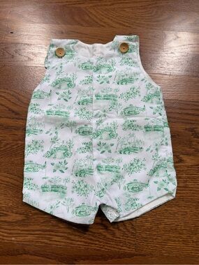 Augusta National Green Toile Baby Romper with Wooden Buttons